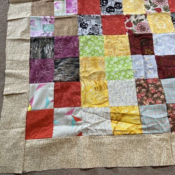 Unfinished Quilt Top Piece Throw Lap Scrap Quilt Squares 39.5”x 39.5” Multicolor - Picture 6 of 7